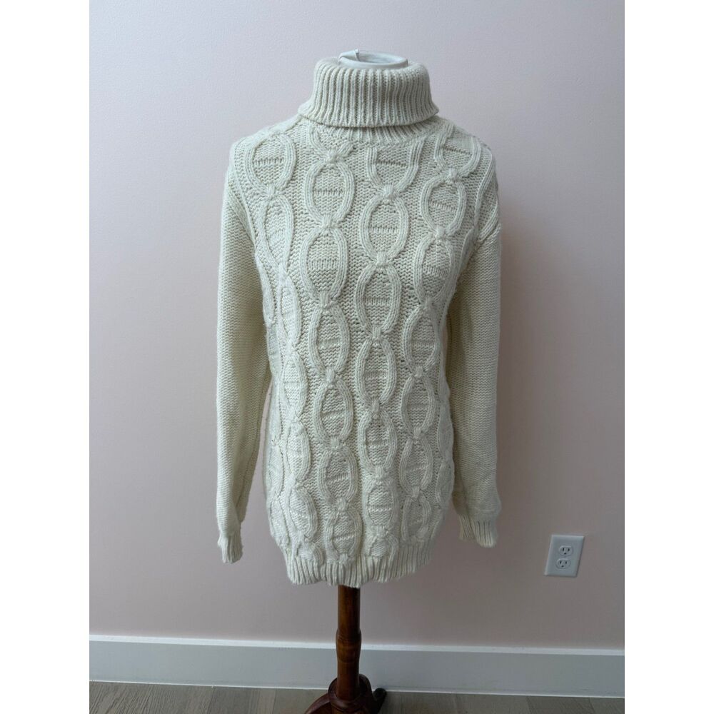 SSEINSE Made in Italy Cream Men's Wool-Blend Cable Knit Turtleneck Sweater XXL